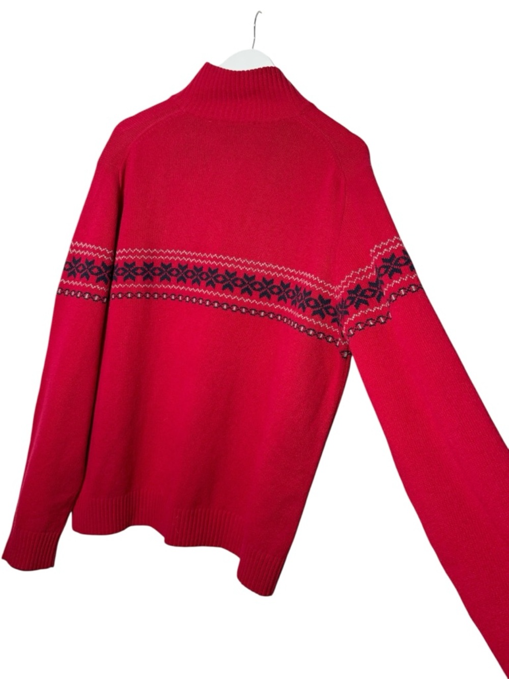 Vintage J. Crew Lambswool Fair Isle Quarter Zip Pullover in Red Size XL - Picture 7 of 9